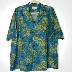 Vintage 60s Duke Kahanamoku Kahala Aloha Shirt Tiki Medallion Polished Cotton XL